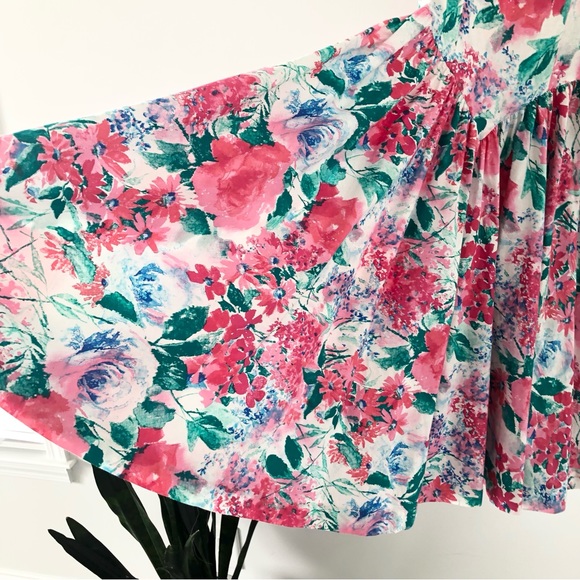 Vintage 80’s Leslie Lucks Bright Floral Print Full Skirt Dress w/ Bows - Picture 6 of 16